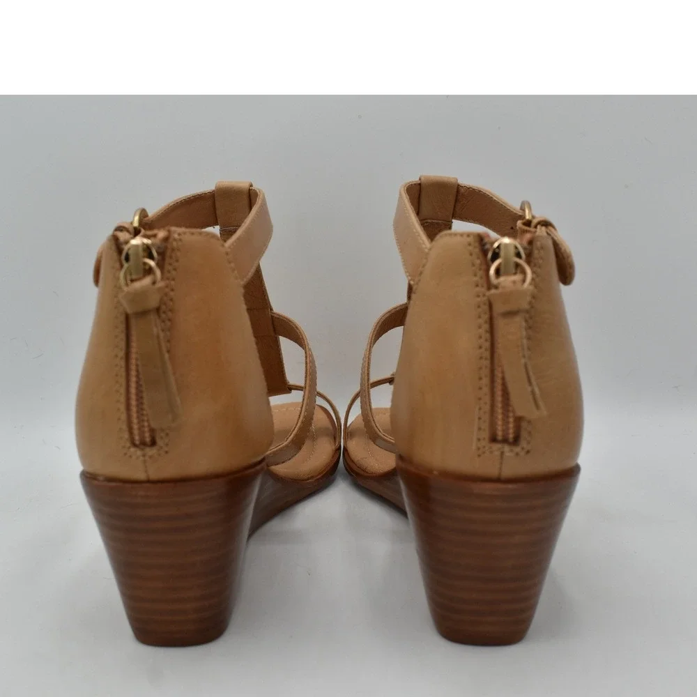 Sofft Women Size 10 Gaige Caramel Leather Gladiator Wedge Peep Toe Sandals Shoes